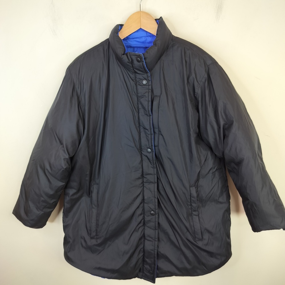 Lands End Reversible Down Puffer Jacket Womens Large 14-16 Petite Blue Black - Picture 6 of 11